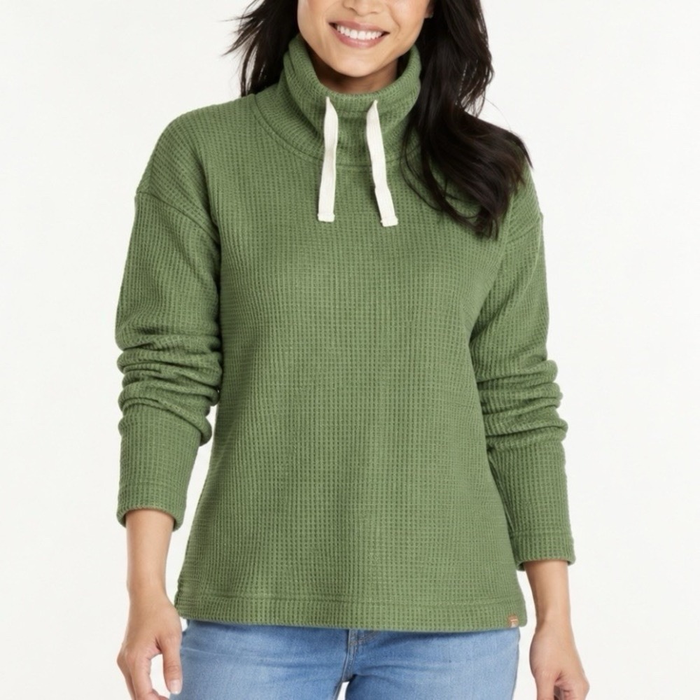 LL Bean Green Birchwood Brushed Waffle Funnelneck Size XL